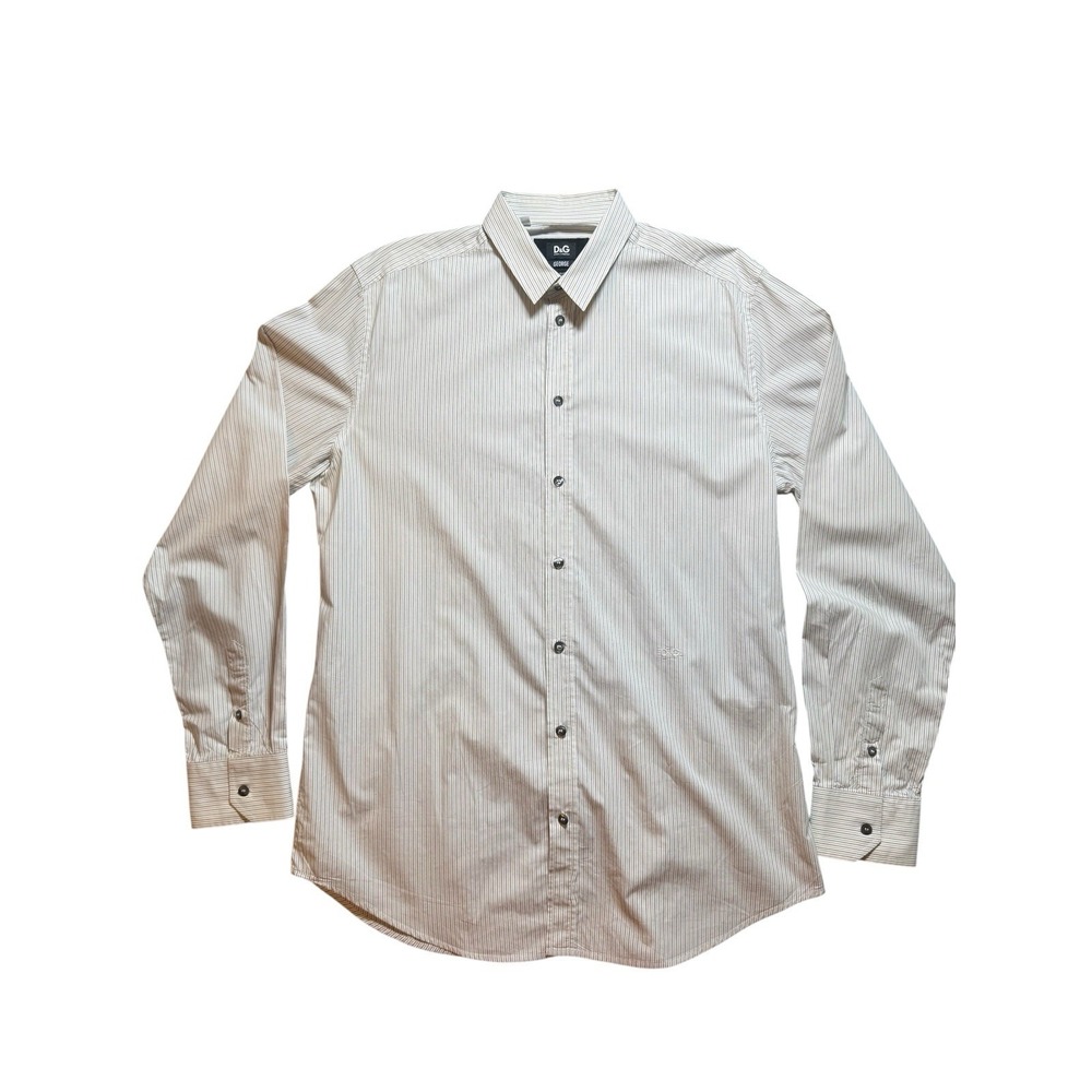 D&G Dolce & Gabbana Shirt Men 43 White Pinstripe Excellent George Button Down